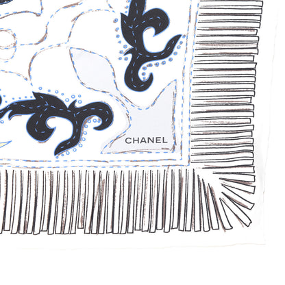 Chanel Silk CC Star Square Scarf Blue White 2 of 3