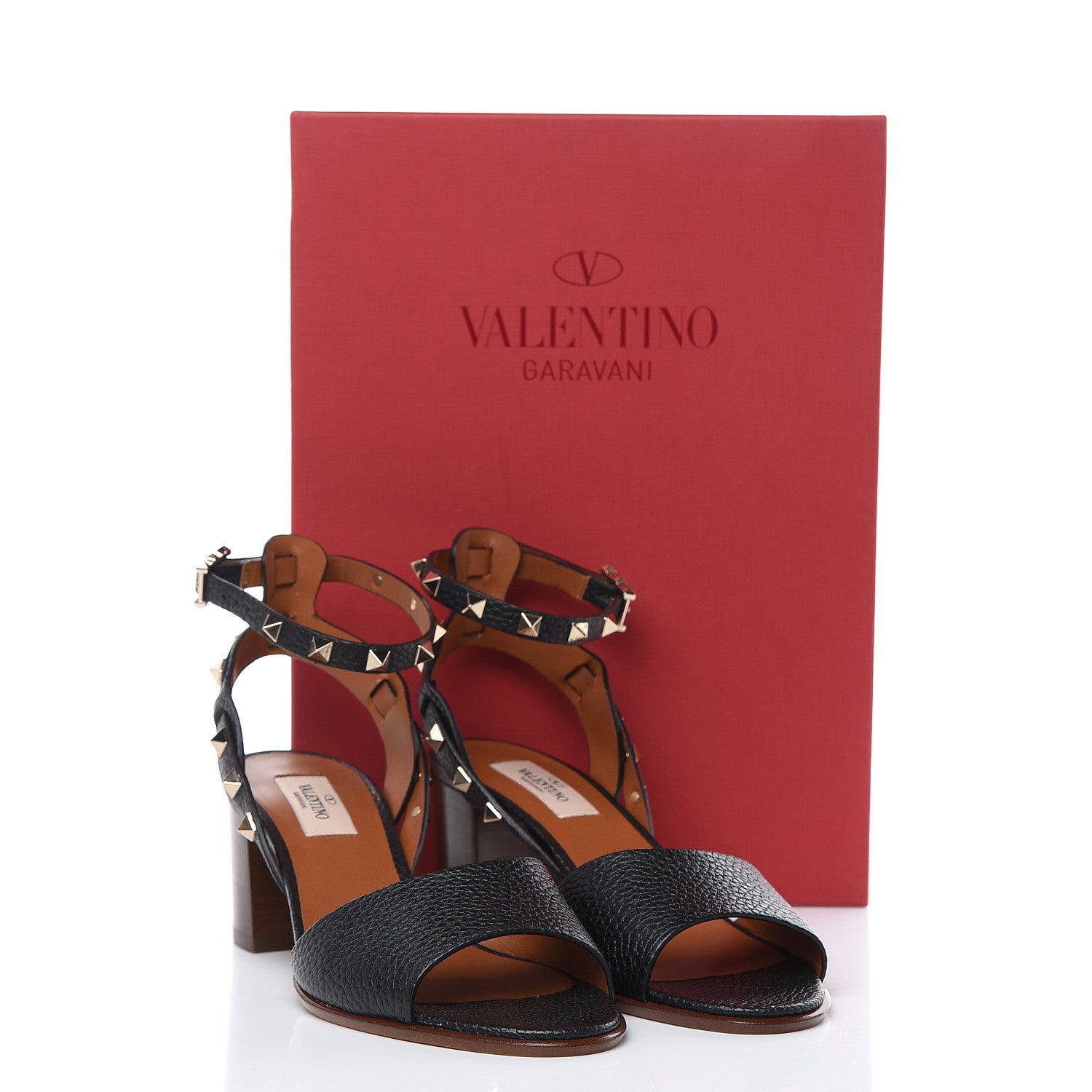 Valentino Garavani Pebbled Calfskin Rockstud Ankle Strap 60mm Sandals 37.5 Black Light Cuir 8 of 8