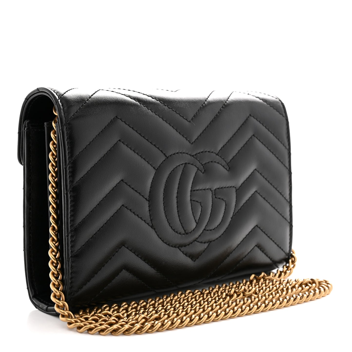 Calfskin Matelasse GG Marmont Chain Wallet Black