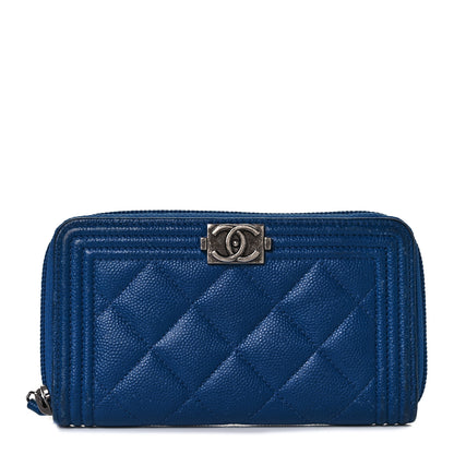 Chanel Caviar Quilted Boy Small Zip Around Wallet Blue 1 of 8