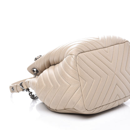 Chanel Deerskin Chevron Small CC Chain Bucket Bag Beige 5 of 11
