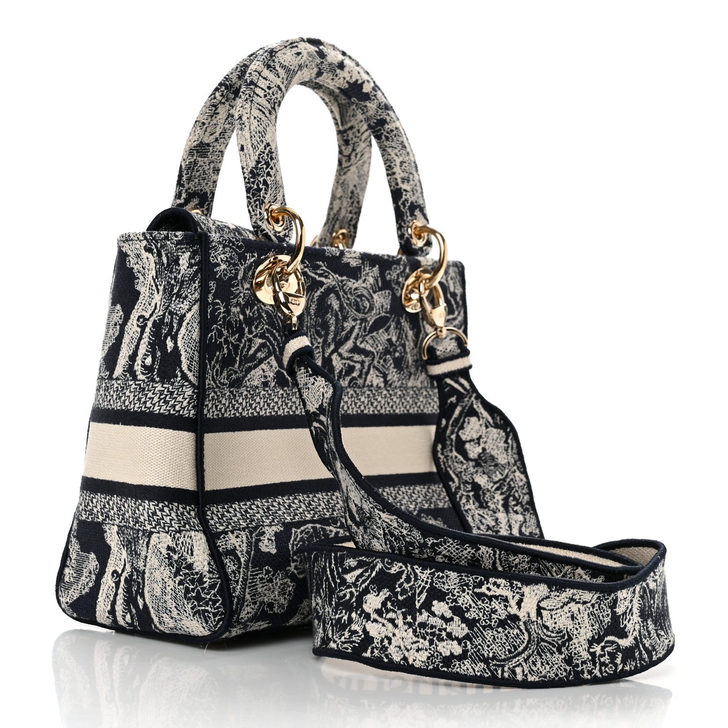 Canvas Toile De Jouy Reverse Embroidered Medium Lady D-Lite Navy