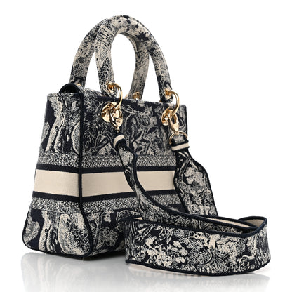 Christian Dior Canvas Toile De Jouy Reverse Embroidered Medium Lady D-Lite Navy 3 of 11