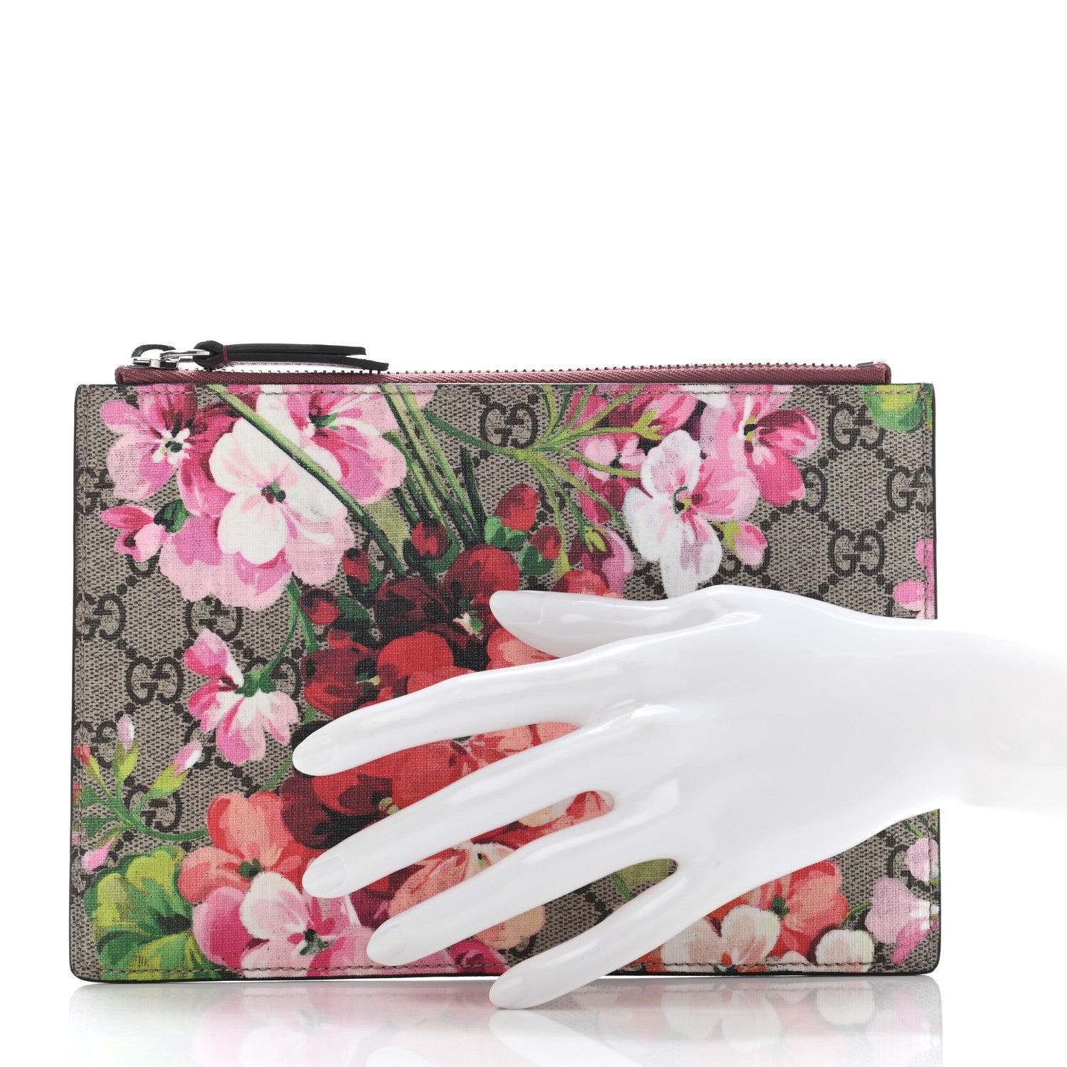 Gucci GG Supreme Monogram Blooms Small Zip Pouch Beige Multicolor Dry Rose 2 of 5
