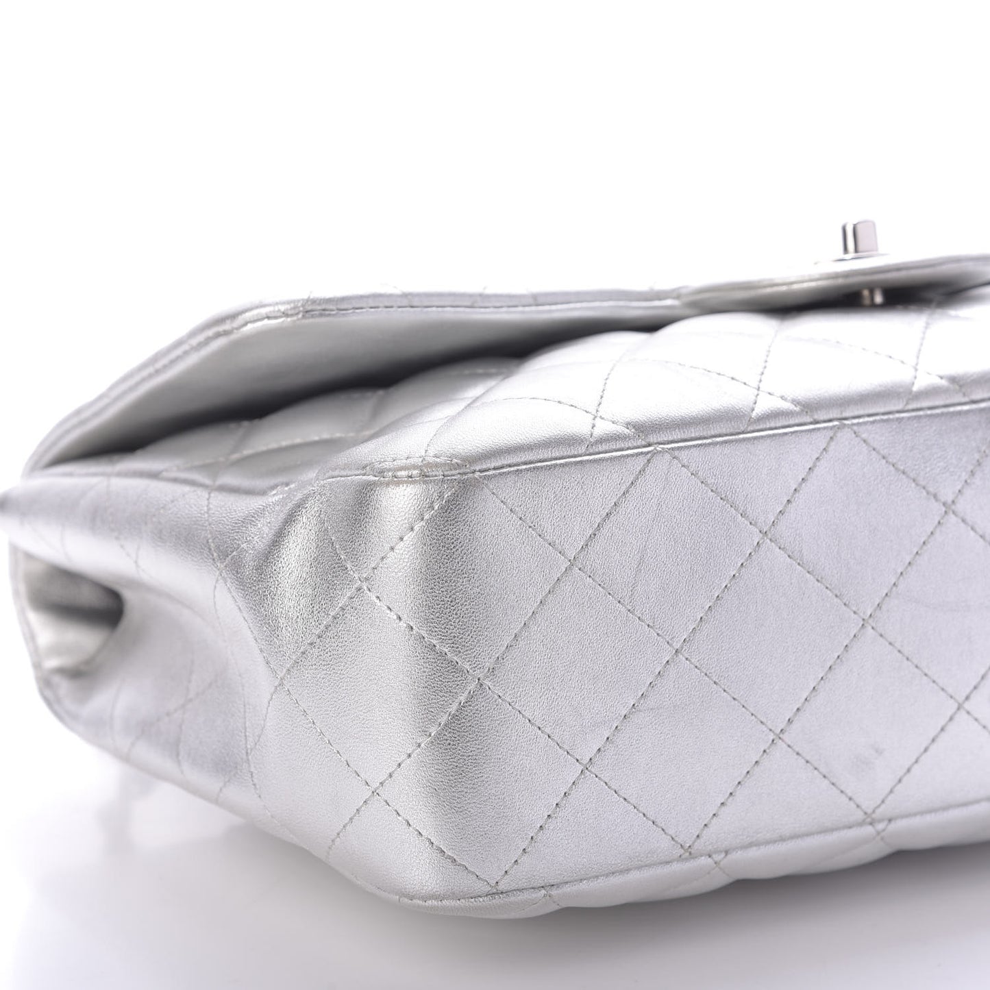 Metallic Lambskin Quilted Jumbo Single Flap Silver