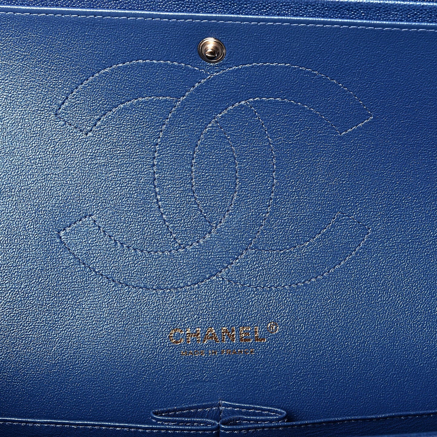 Iridescent Caviar Quilted Jumbo Double Flap Dark Blue