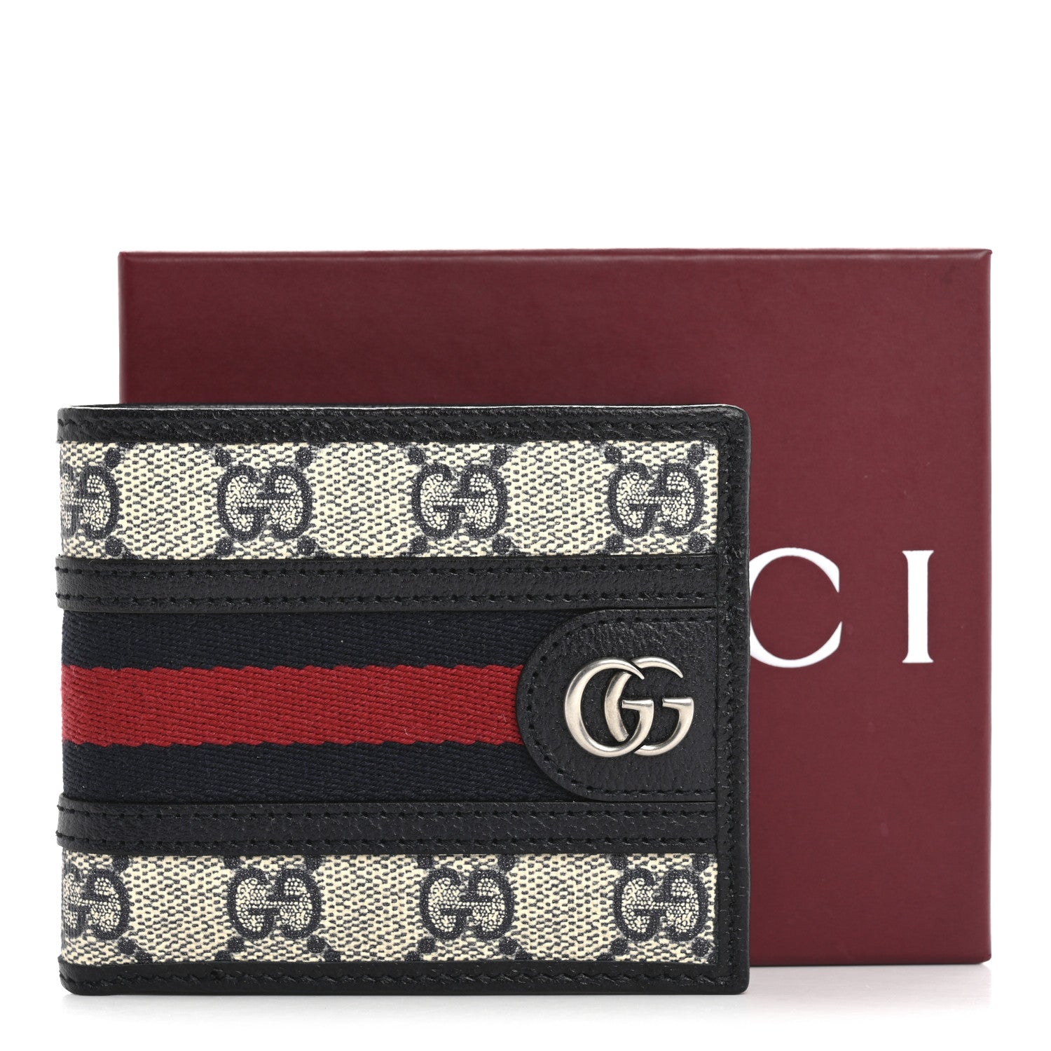Gucci GG Supreme Monogram Web Mens Ophidia Bi-Fold Coin Wallet Beige Blue 10 of 10