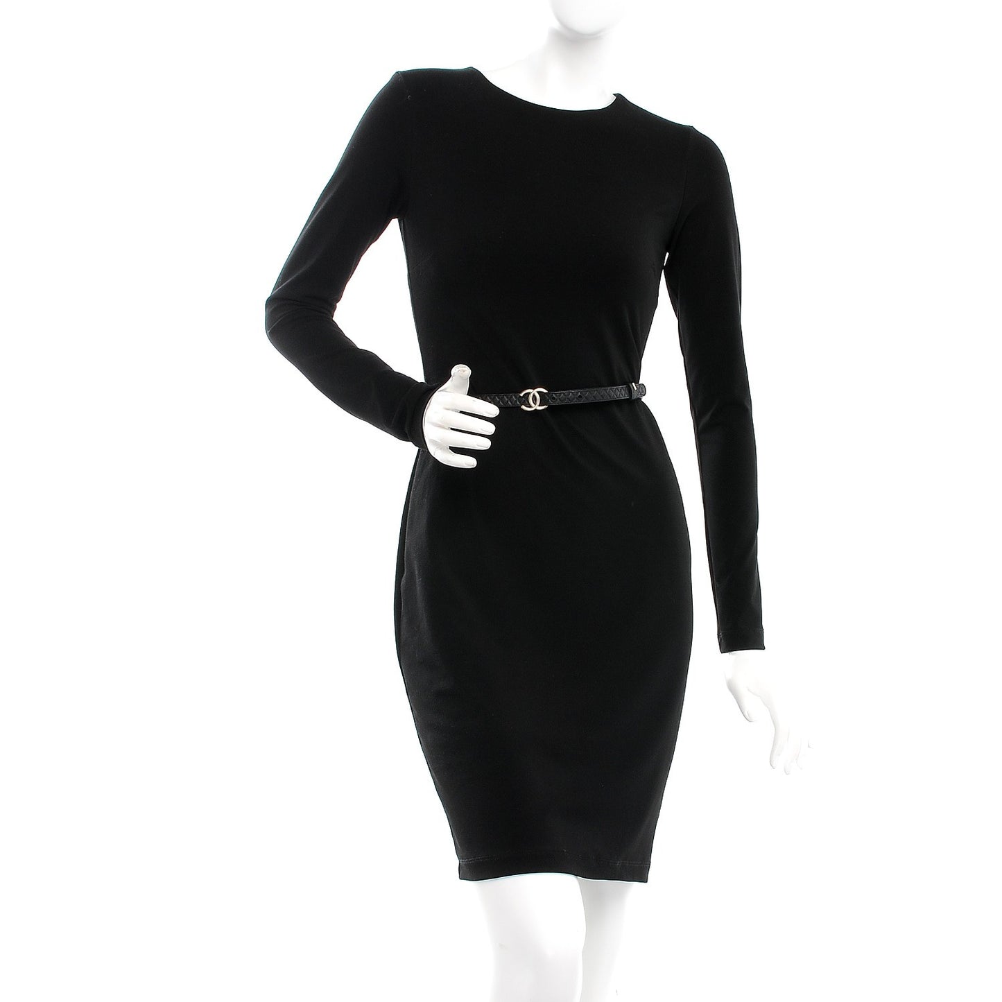 Calfskin Quilted Logo Skinny Belt 75 30 Black