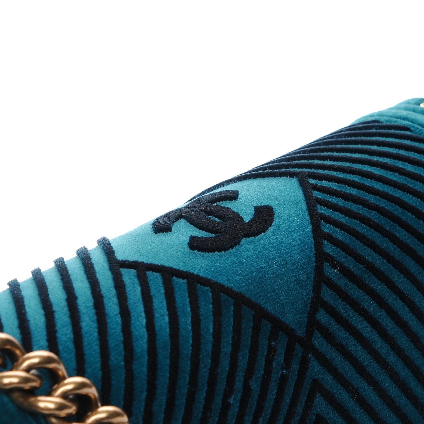 Velvet Chevron Quilted Medium Boy Flap Peacock Blue