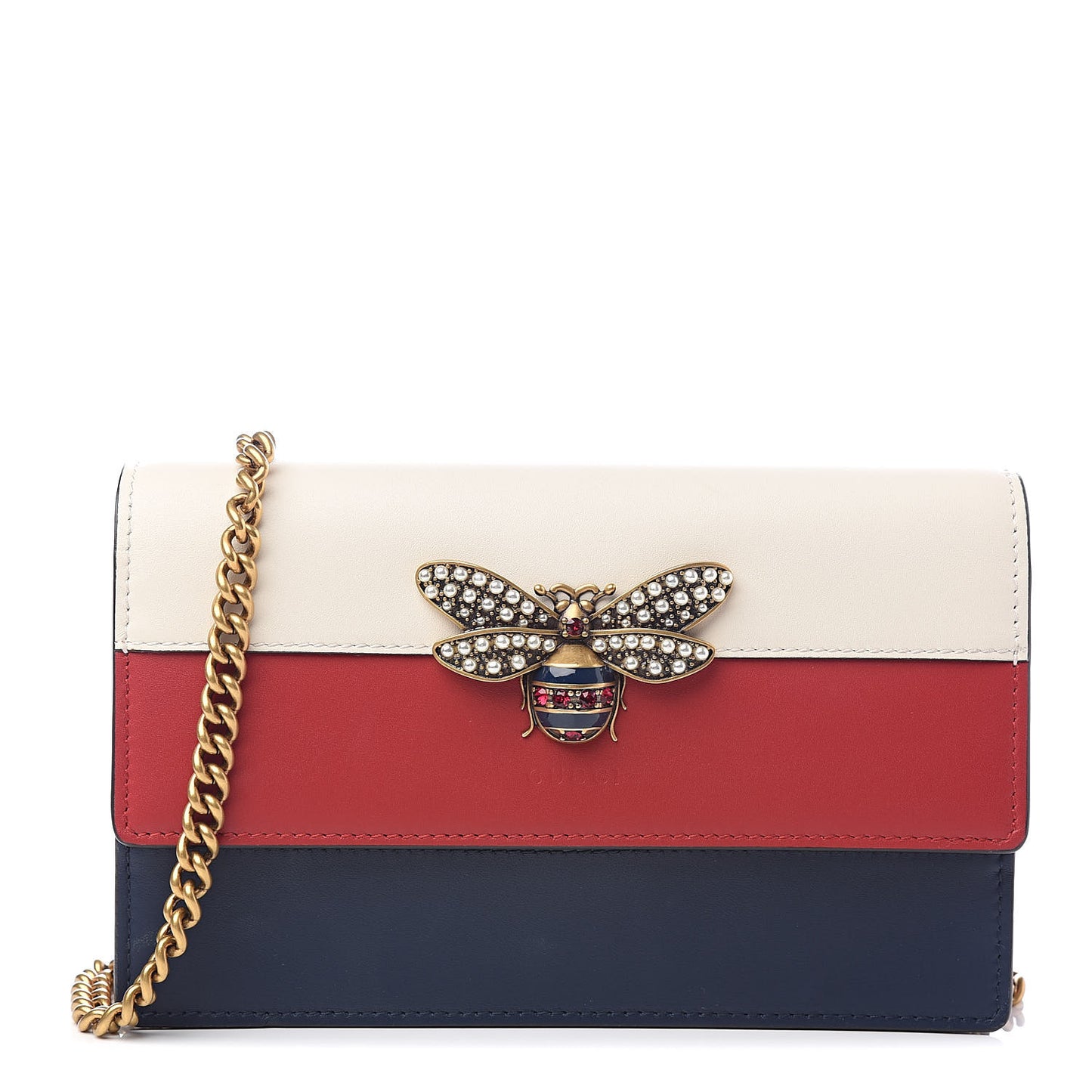 Calfskin Queen Margaret Chain Wallet Blue Agata Hibiscus Red Mystic White