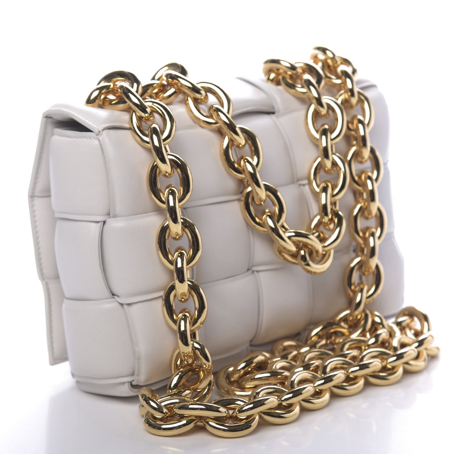 Lambskin Maxi Intreccio Padded Chain Cassette Crossbody Bag White