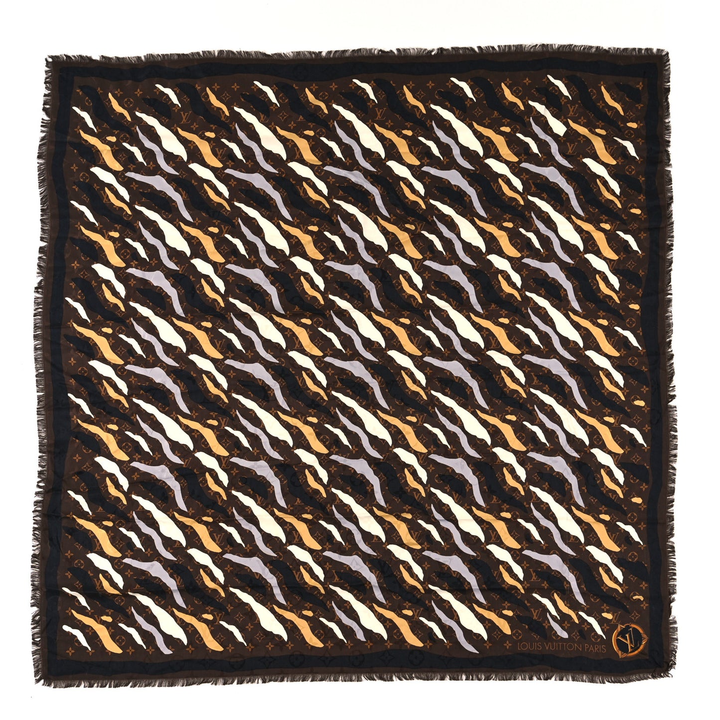 X LOL Silk Wool Monogram Square Scarf Brown