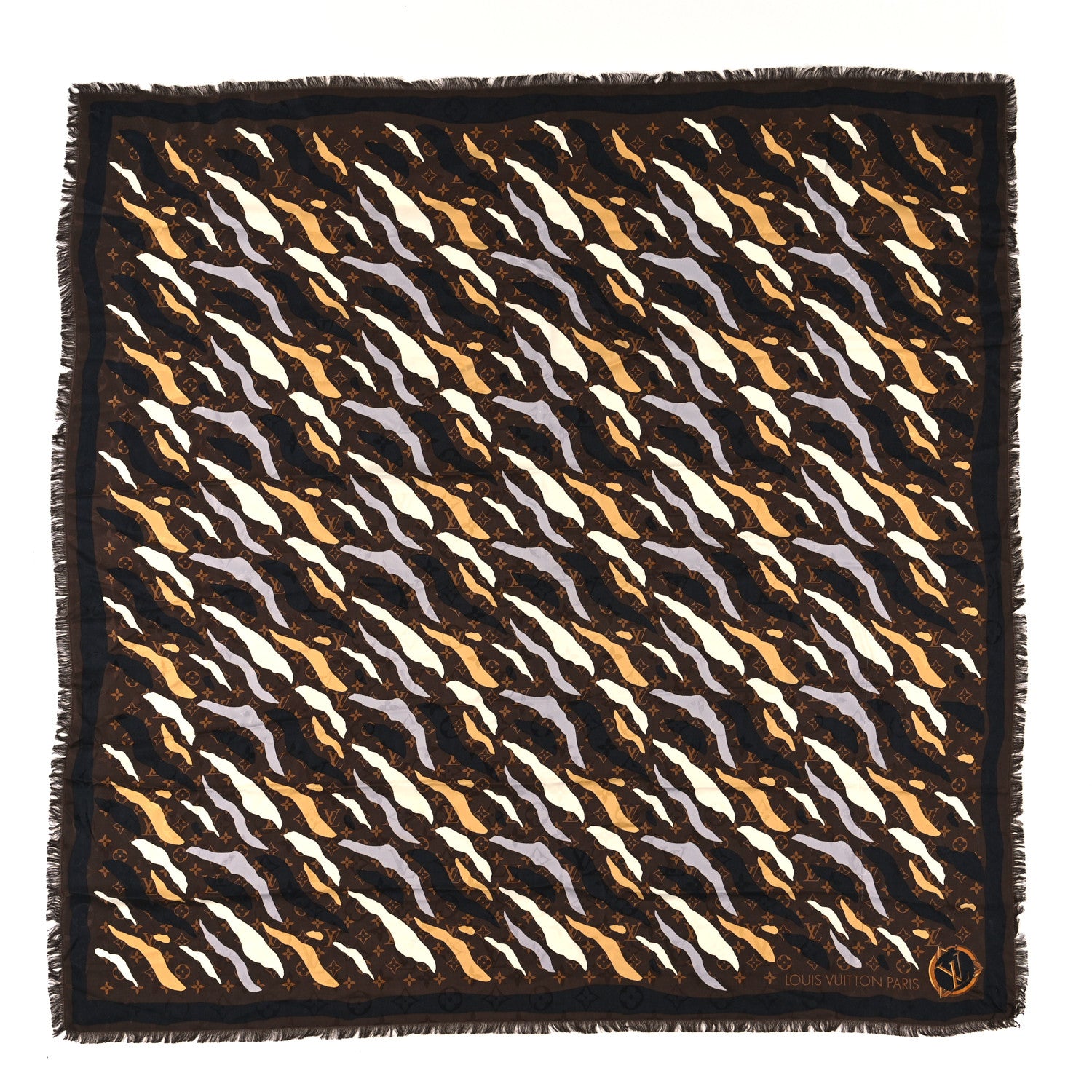 Louis Vuitton X LOL Silk Wool Monogram Square Scarf Brown 1 of 3