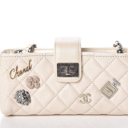 Chanel Metallic Calfskin Quilted Lucky Charms Mini Phone Holder Clutch Ivory 11 of 11