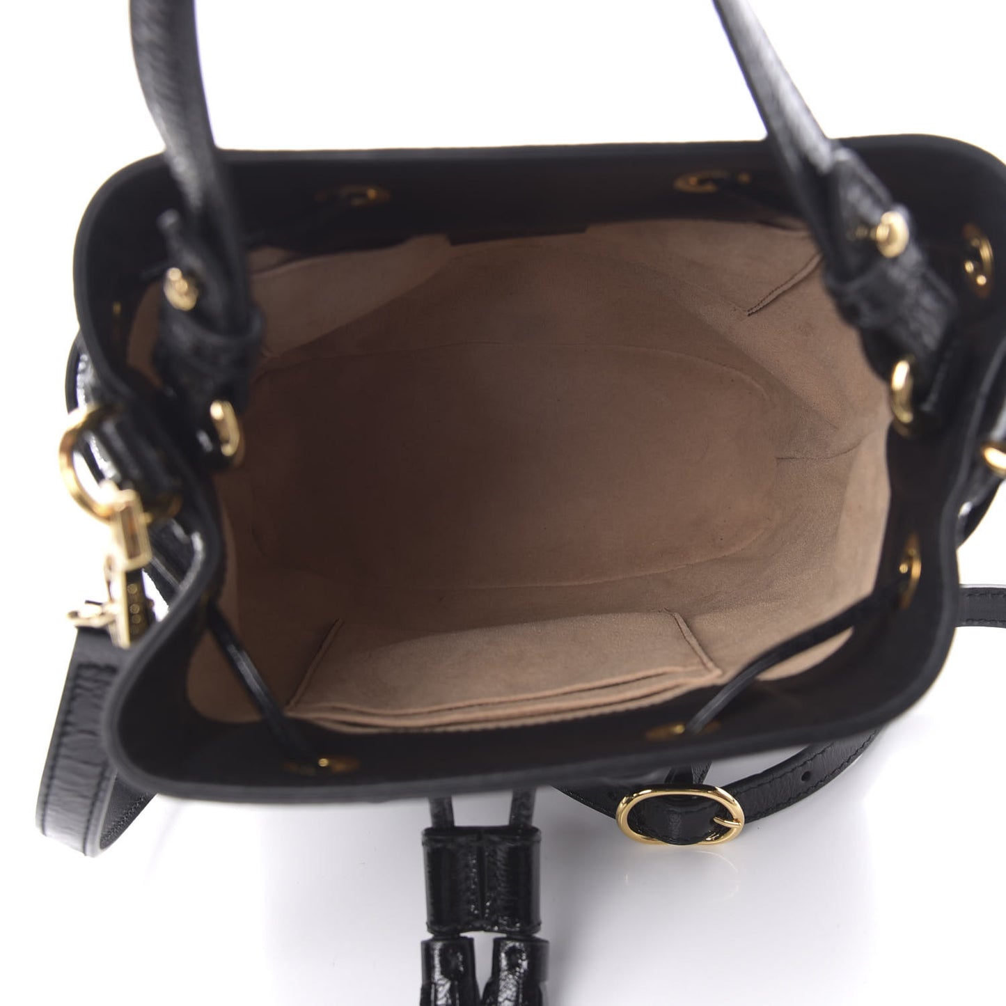 Suede Patent Web Small Ophidia Bucket Bag Black