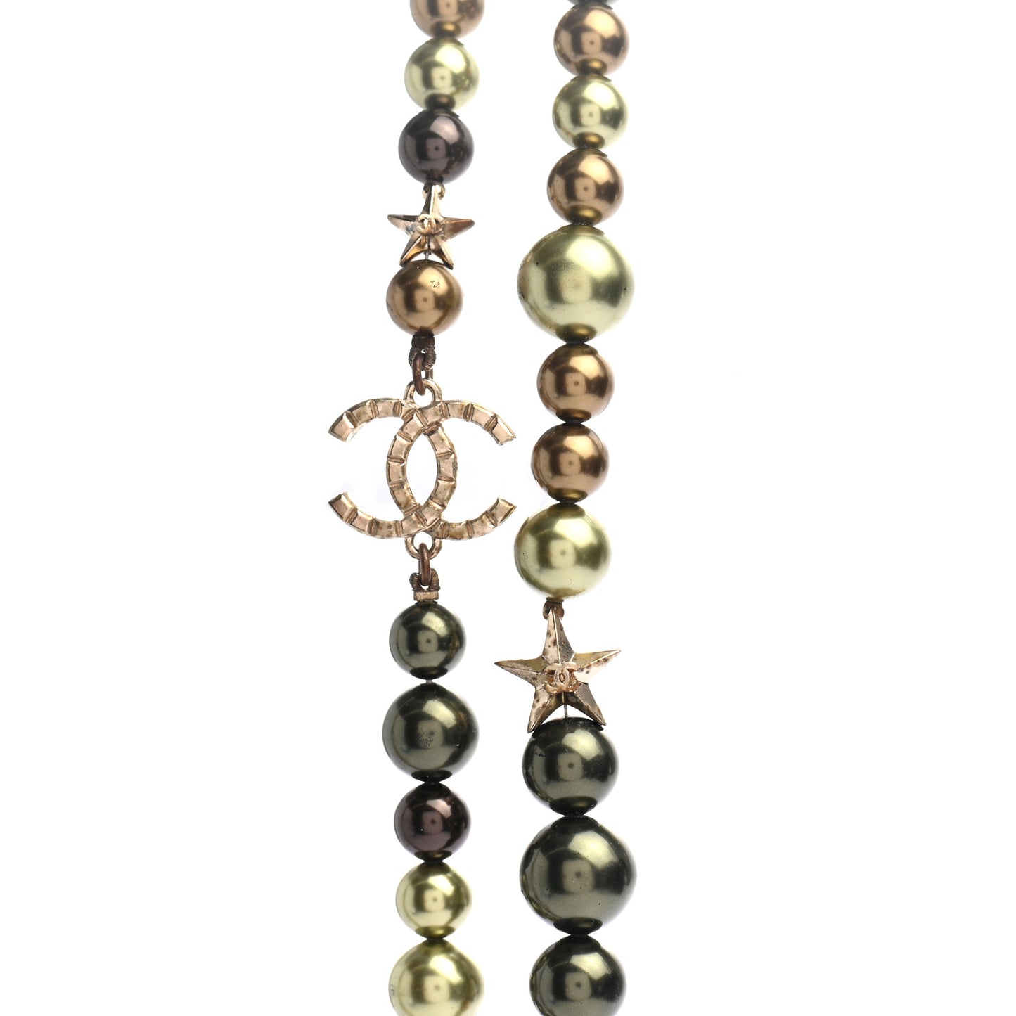 Pearl Star CC Multi Strand Long Necklace Green Gold