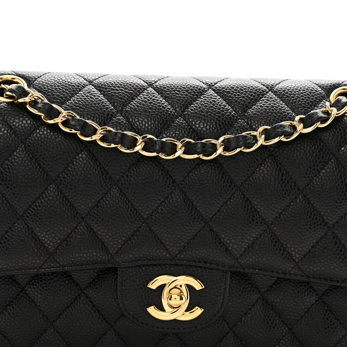 Caviar Quilted Medium Double Flap Black