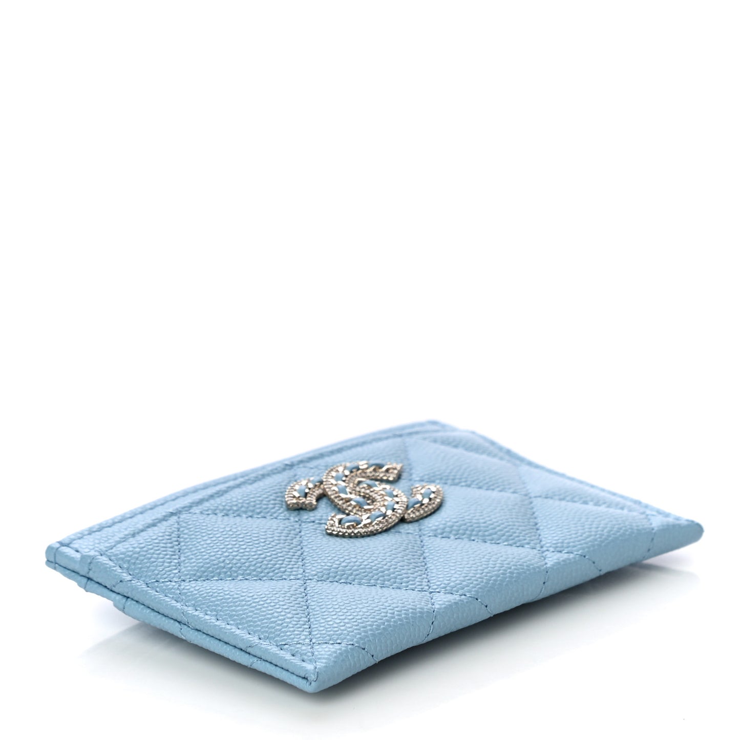Caviar Quilted Crystal Card Holder Light Blue