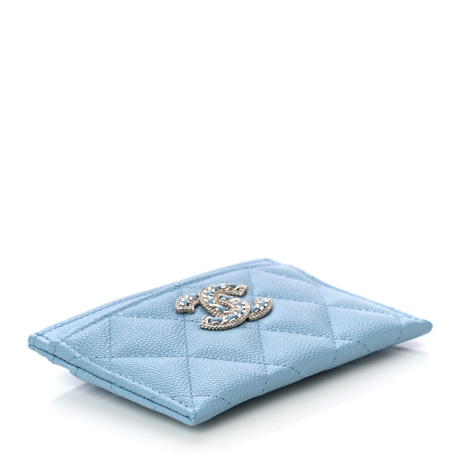 Chanel Caviar Quilted Crystal Card Holder Light Blue 4 of 12
