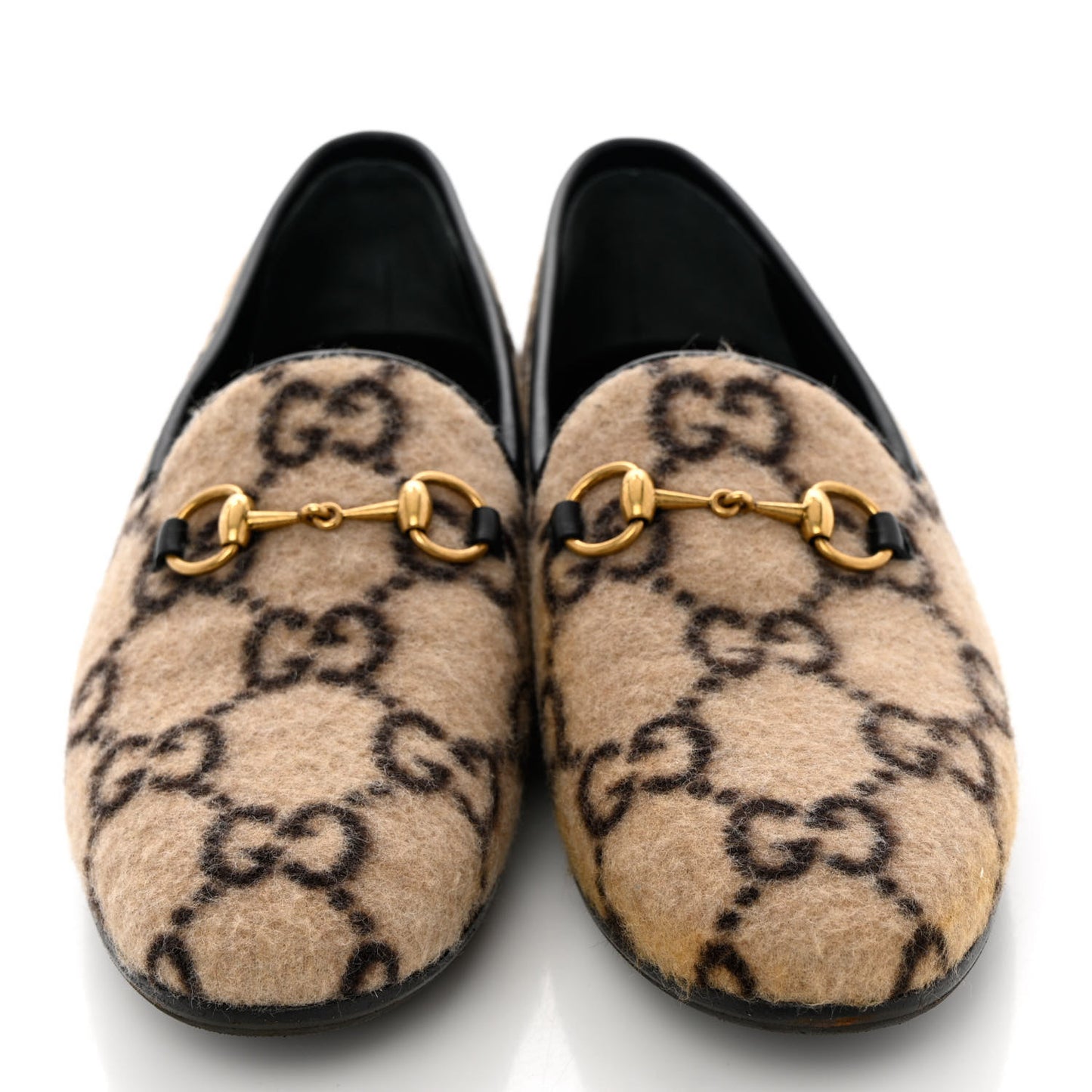 Covered Wool GG Monogram Womens Jordaan Loafers 36 Beige Ebony Black