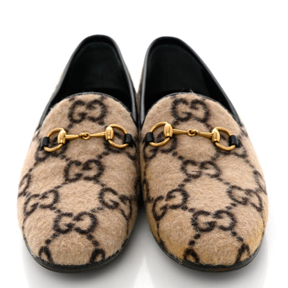 Gucci Covered Wool GG Monogram Womens Jordaan Loafers 36 Beige Ebony Black 5 of 15