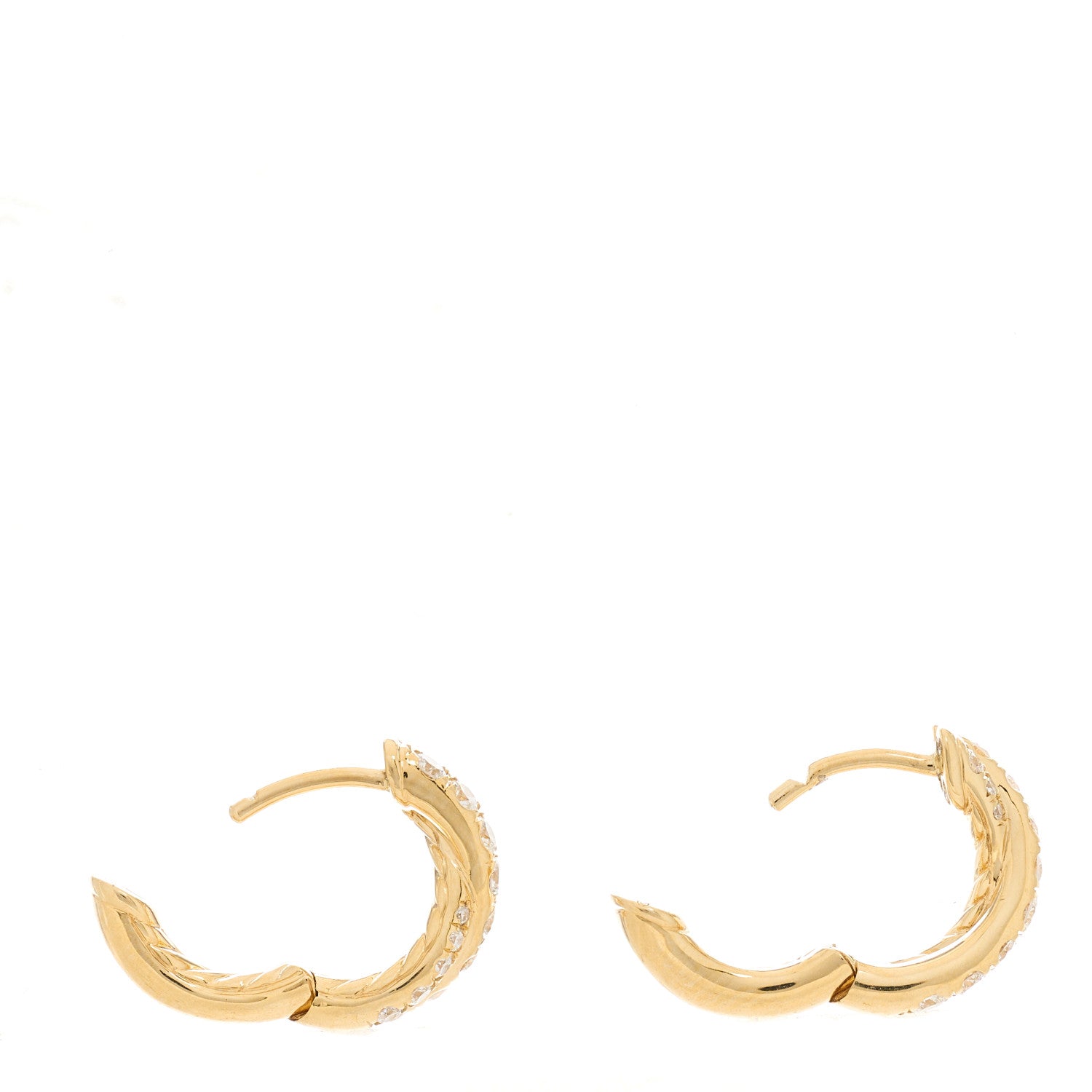 David Yurman 18K Yellow Gold Diamond Crossover Pave Hoop Earrings 3 of 4