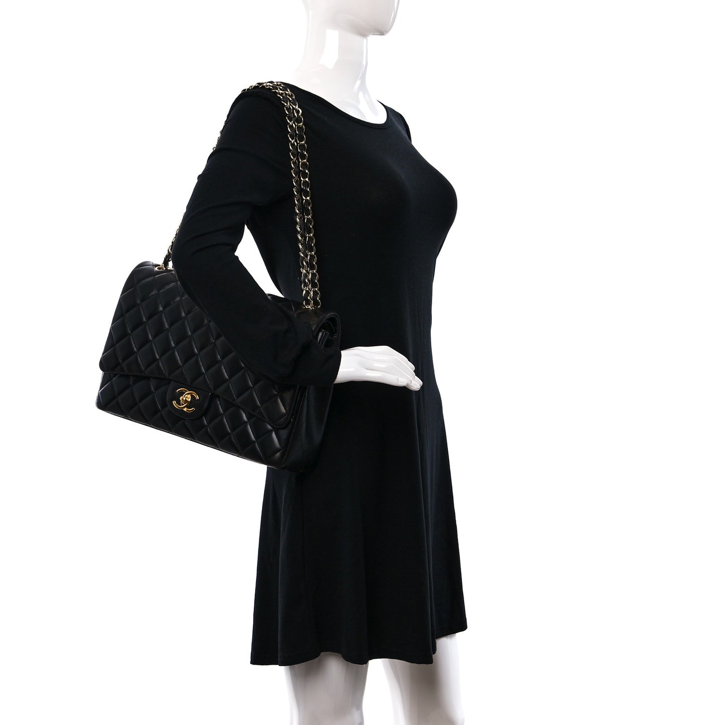 Lambskin Quilted Maxi Double Flap Black