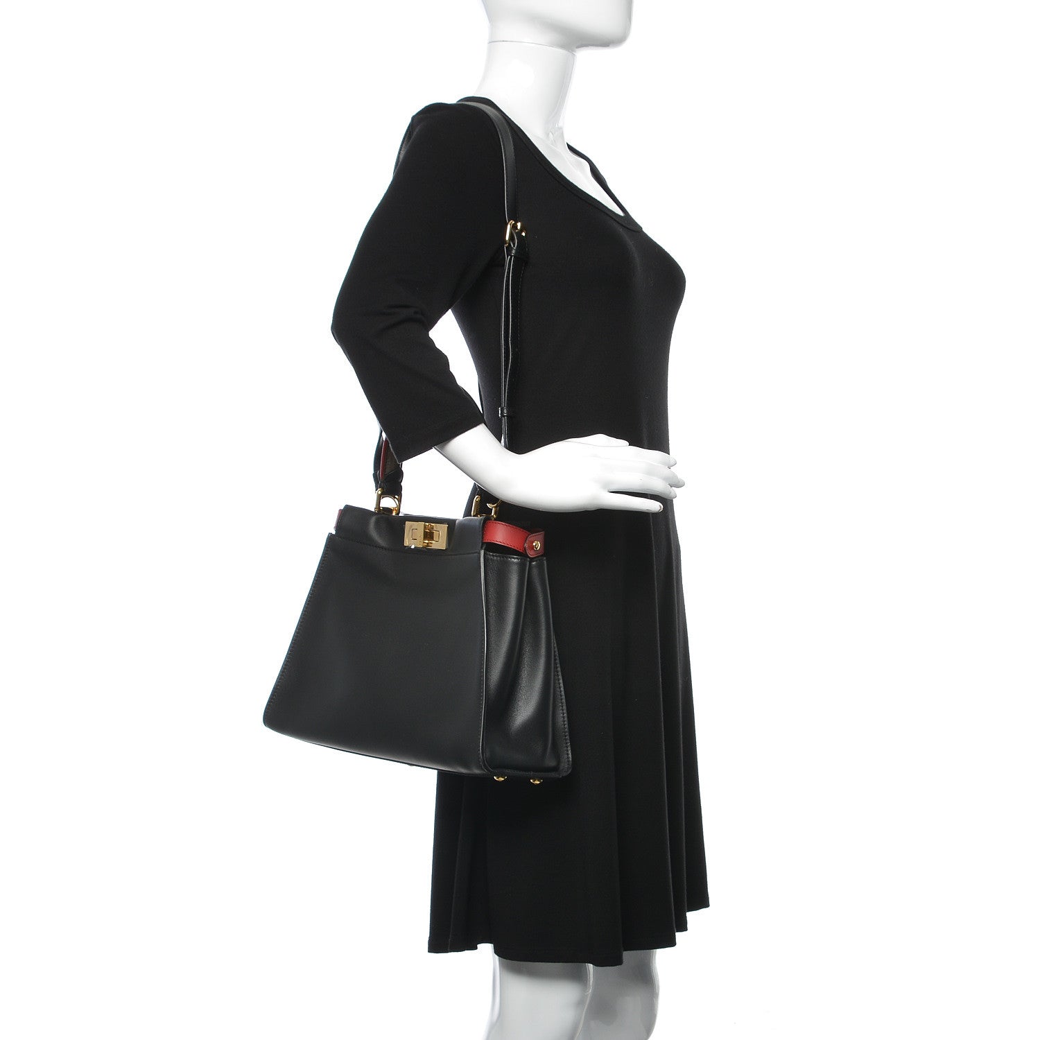 Fendi Vitello Seta Century Nappa Medium Peekaboo Iconic Defender Satchel Black Fragola Maya 2 of 12