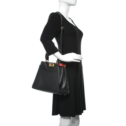 Fendi Vitello Seta Century Nappa Medium Peekaboo Iconic Defender Satchel Black Fragola Maya 2 of 12