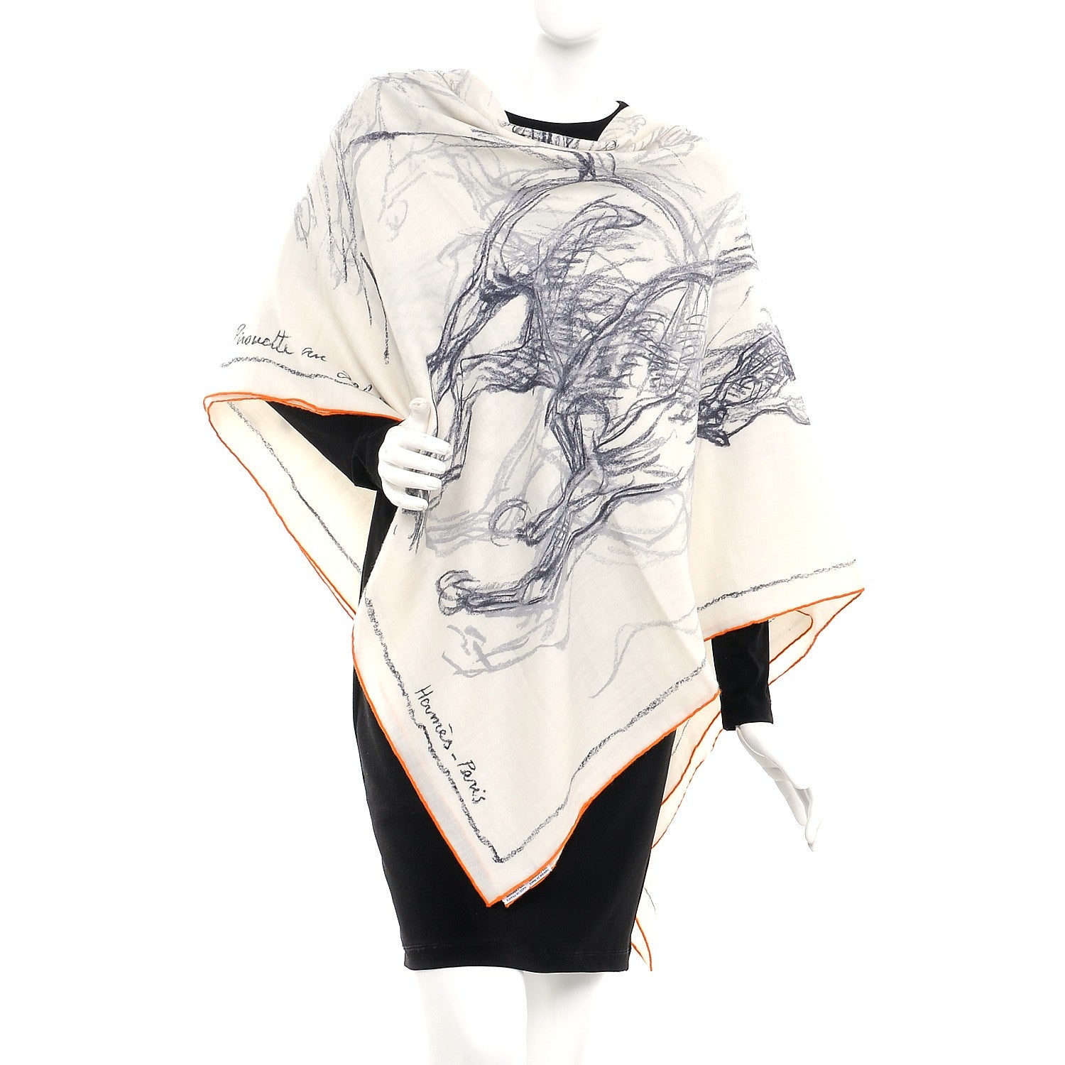 Hermes Cashmere Silk Pirouette au Galop Shawl 140 Blanc Noir Gris 2 of 7
