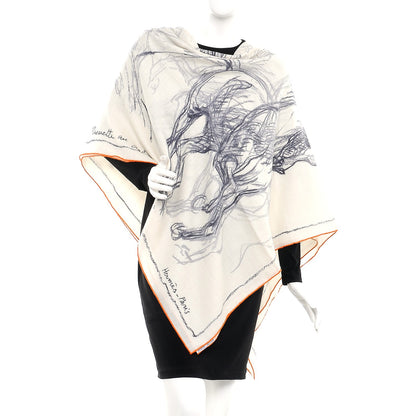 Hermes Cashmere Silk Pirouette au Galop Shawl 140 Blanc Noir Gris 2 of 7