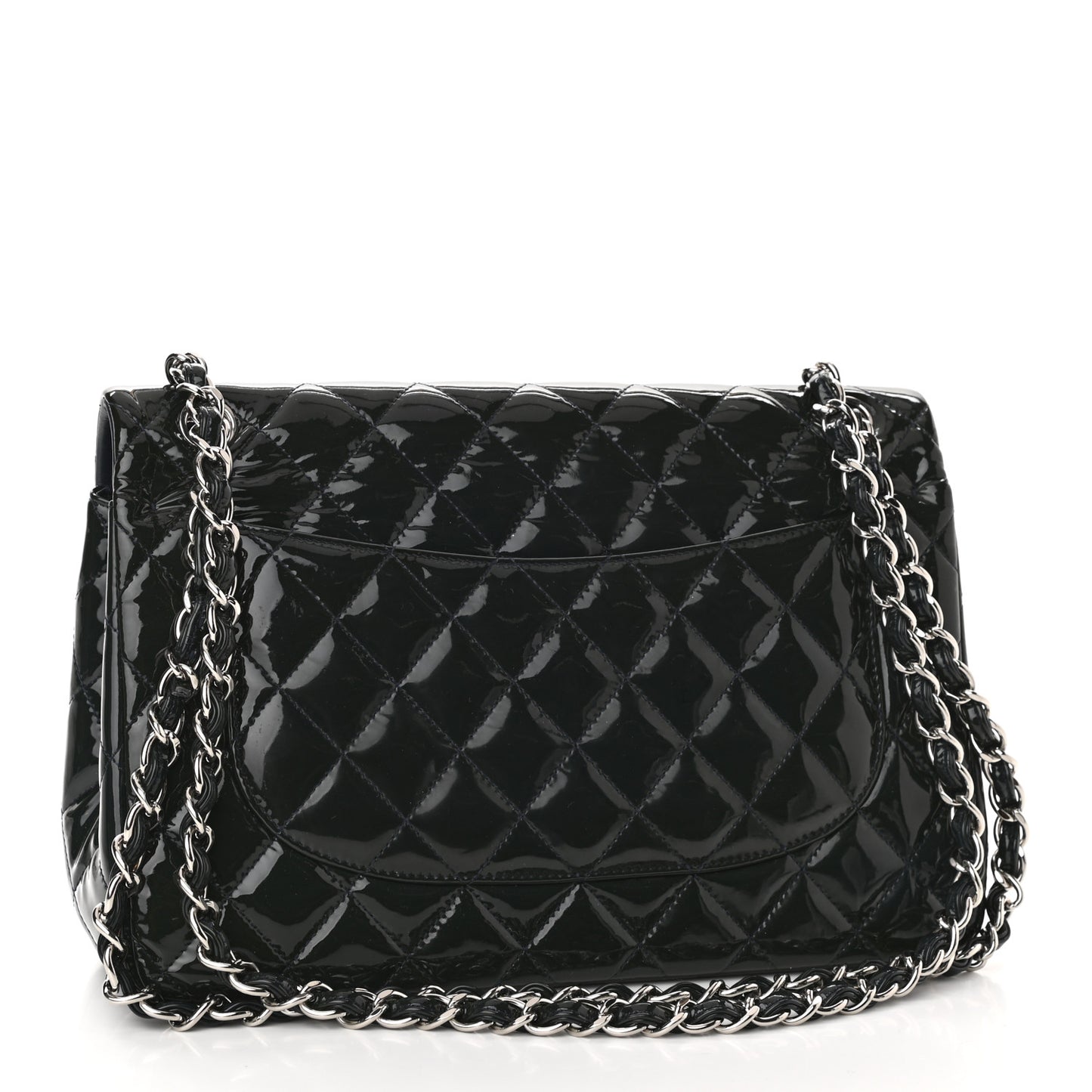 Patent Quilted Jumbo Double Flap Black