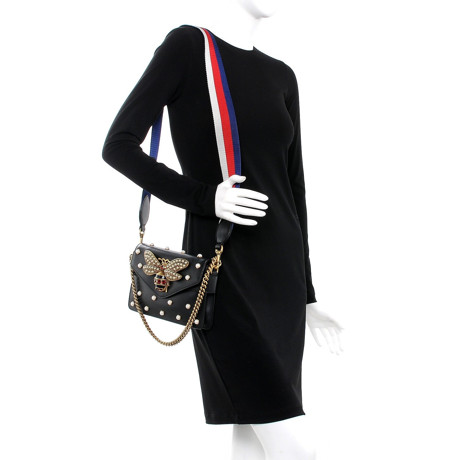 Gucci Nappa Pearl Studded Mini Queen Margaret Broadway Shoulder Bag Black 2 of 10