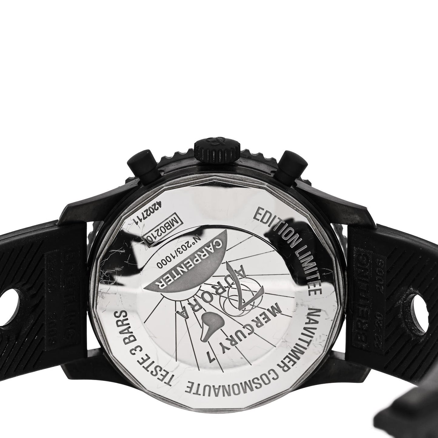 Black Steel Rubber 43mm Navitimer Cosmonaute Limited Edition Chronograph Manual Winding Watch Black MB0210B6