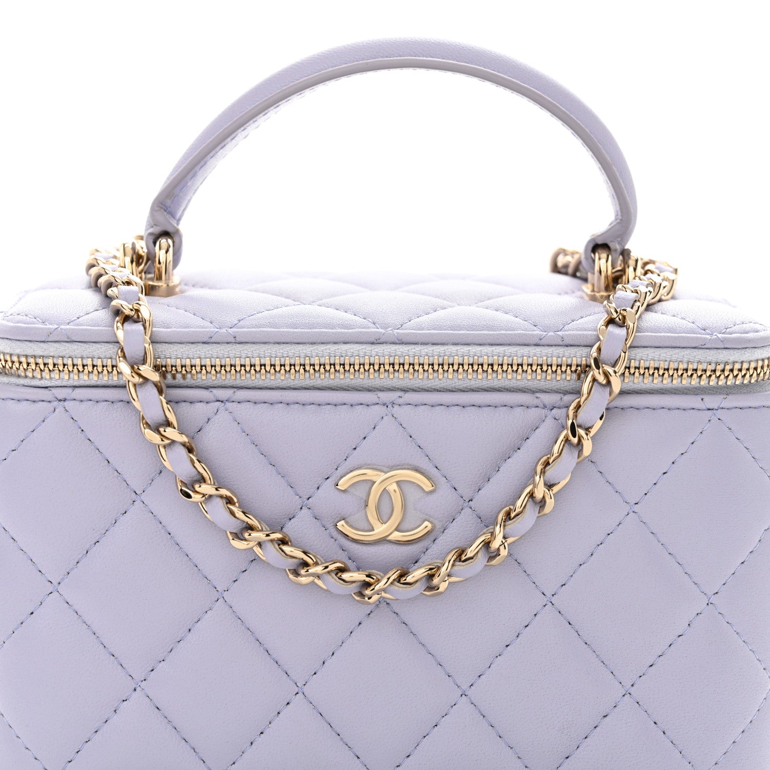 Chanel Lambskin Quilted Small Top Handle Vanity Case With Chain Light Purple 8 of 12