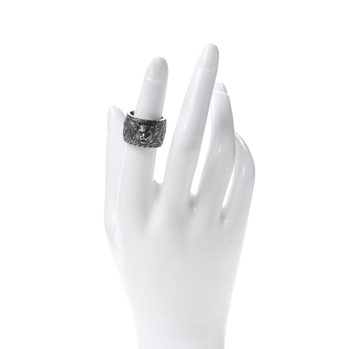 Sterling Silver Wide Feline Band Ring 53 6.25