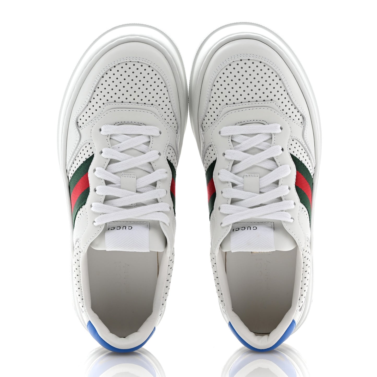 Calfskin Web Perforated Womens Platform 55mm Sneakers 38.5 White Bright Splash