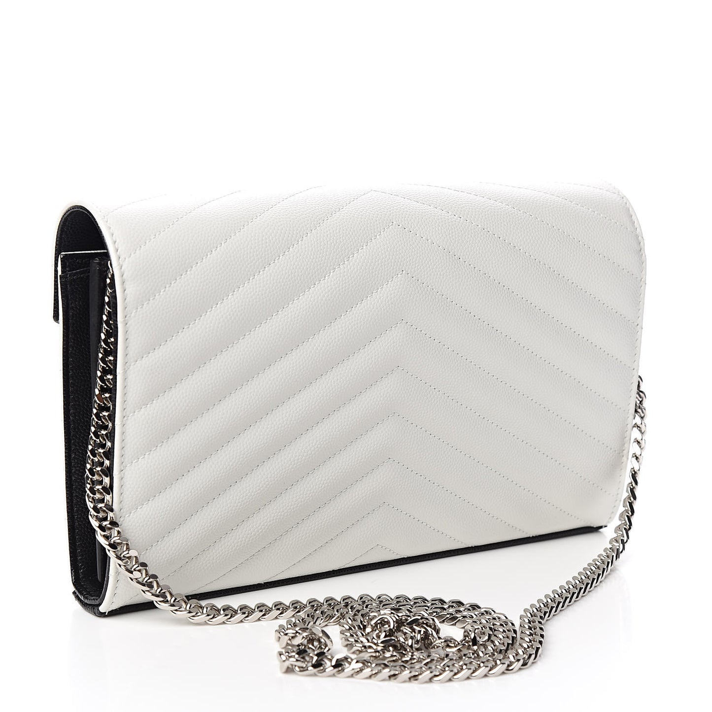 Grain De Poudre Matelasse Bi-Color Chevron Monogram Chain Wallet White Black