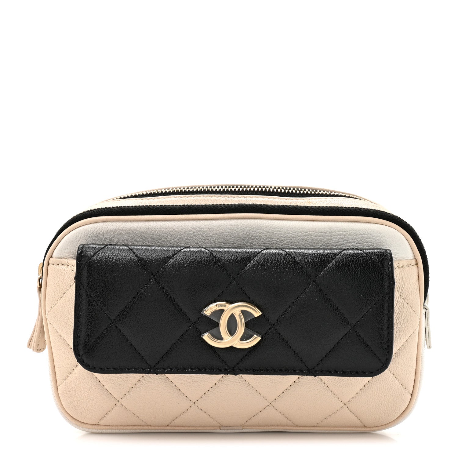 Chanel Goatskin Quilted Waist Bag Beige White Black 1 of 12