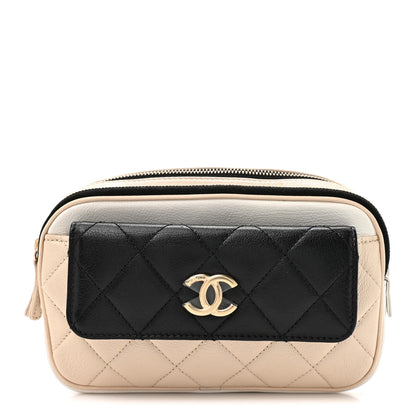 Chanel Goatskin Quilted Waist Bag Beige White Black 1 of 12