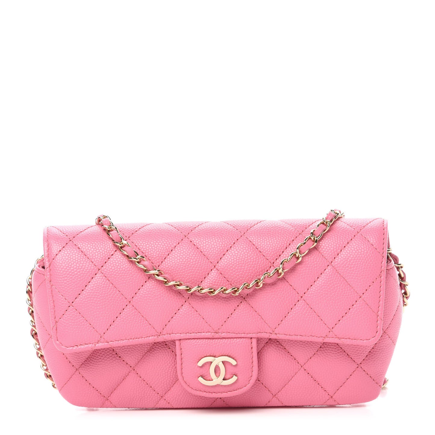 Caviar Quilted Glasses Case With Chain Pink