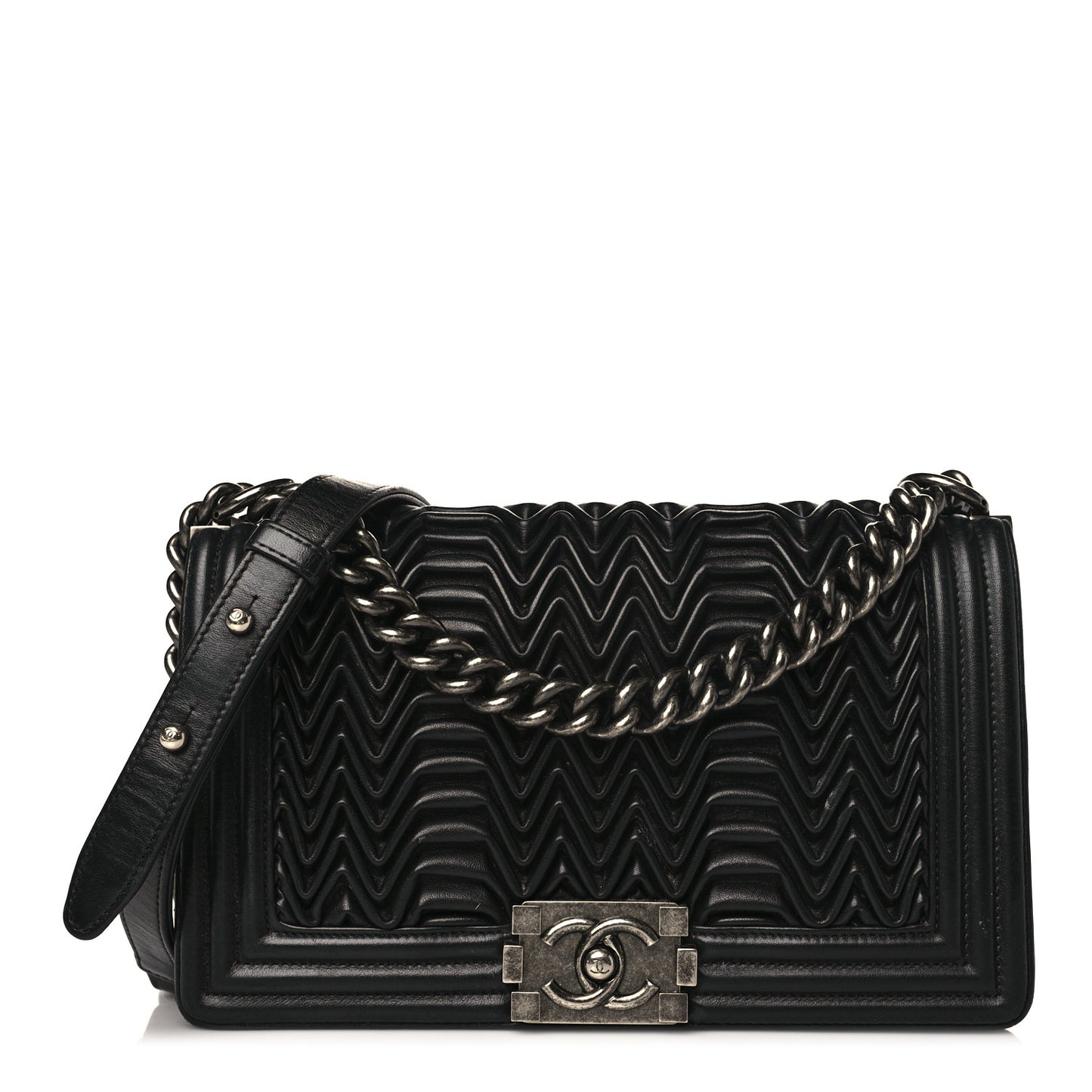Calfskin Pleated Medium Boy Flap Black