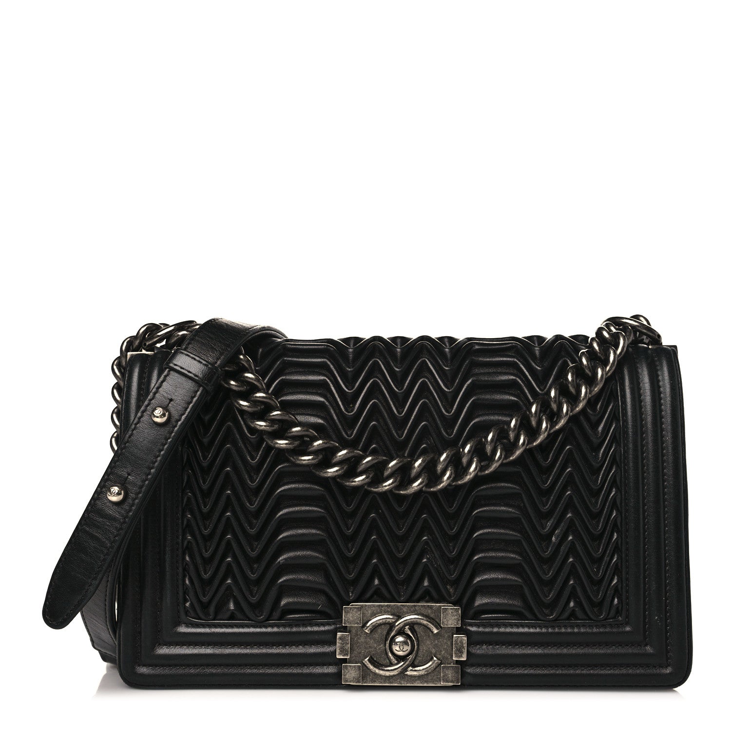 Chanel Calfskin Pleated Medium Boy Flap Black 1 of 8