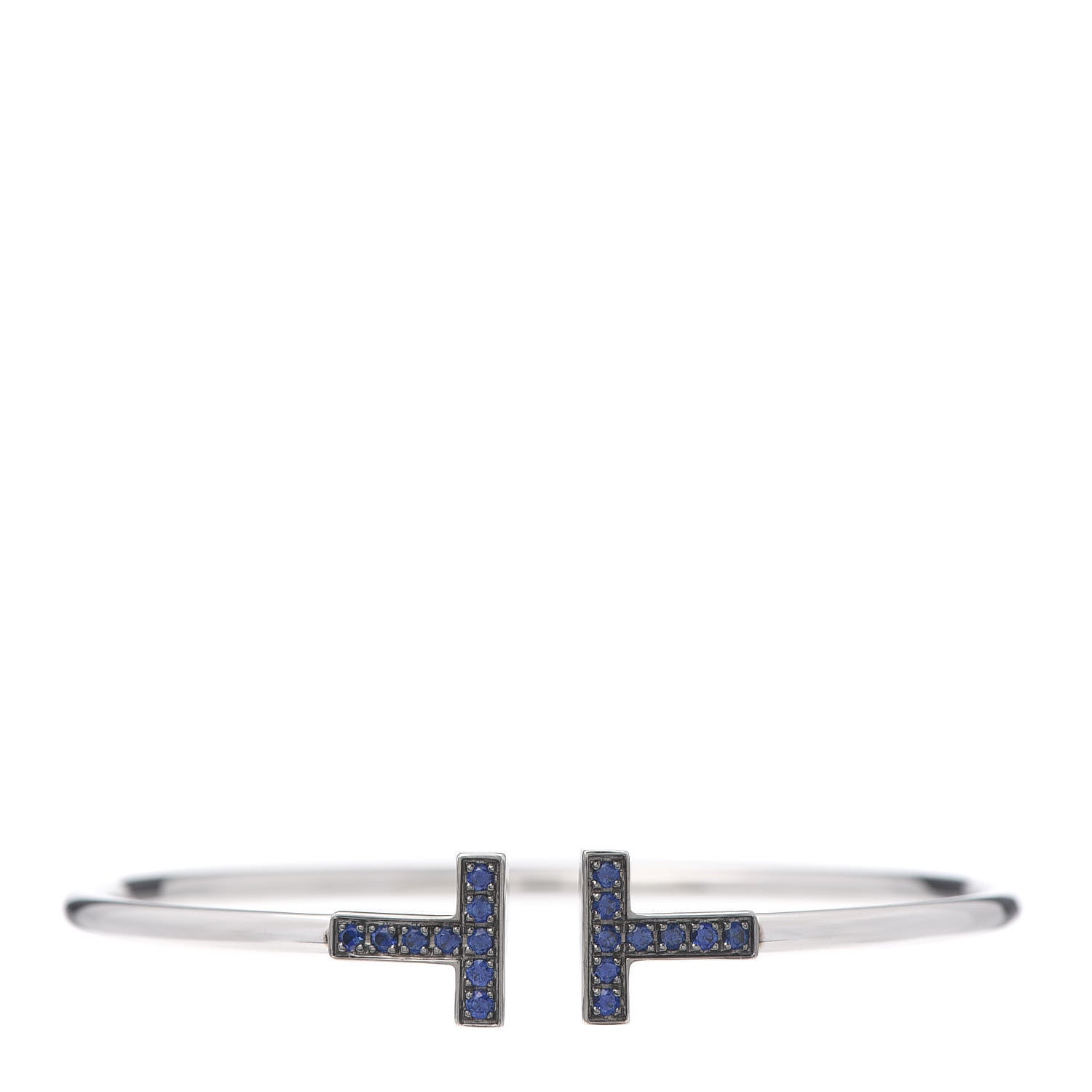 Tiffany 18K White Gold Blue Sapphire T Wire Bracelet 1 of 5
