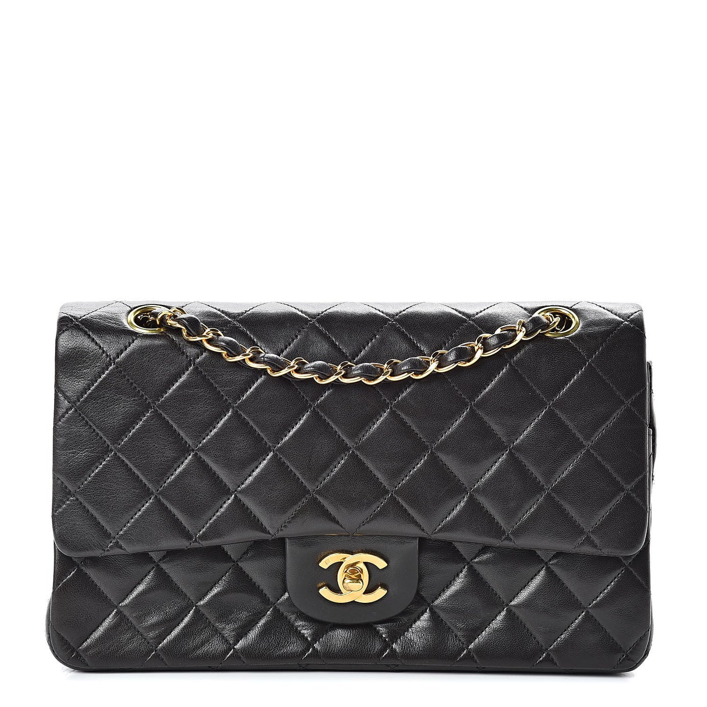 Lambskin Quilted Medium Double Flap Black