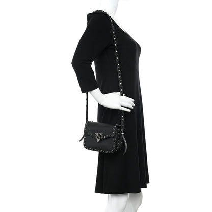Valentino Garavani Pebbled Calfskin Rockstud Rolling Flip Lock Crossbody Bag Black 2 of 13