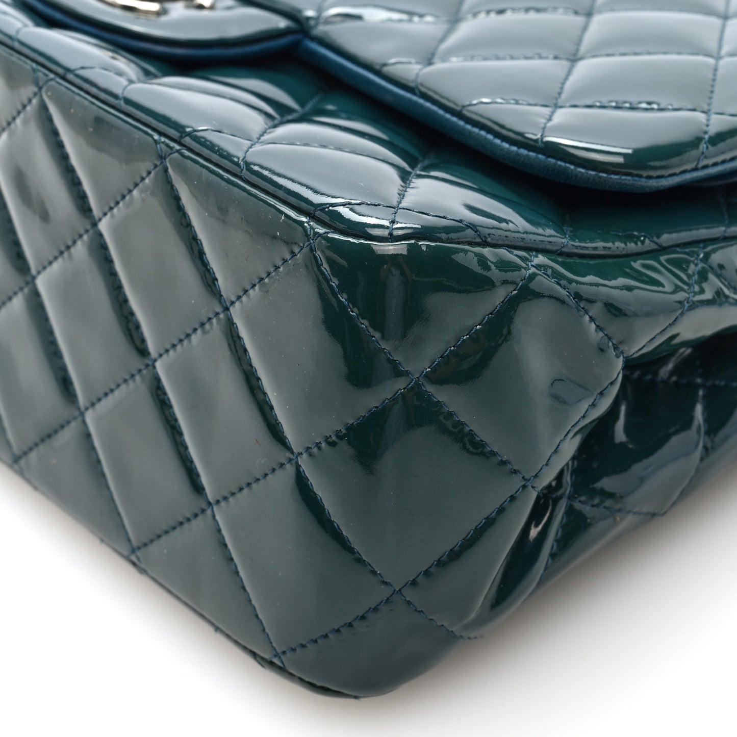 Patent Calfskin Quilted Jumbo Double Flap Turquoise