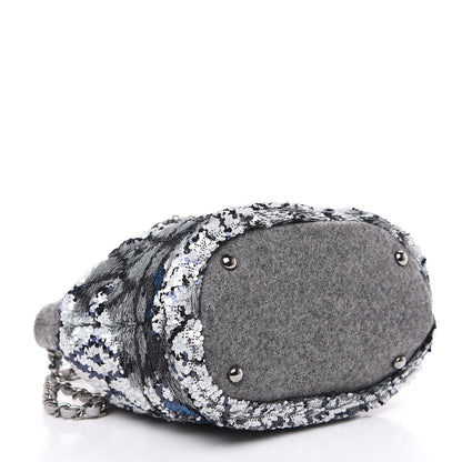 Chanel Sequin Wool Drawstring Bag Silver Blue Grey 3 of 9