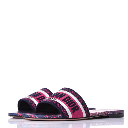 Christian Dior Canvas Embroidered Animals Dway Mules Slide Sandals 37.5 Deep Blue Fuchsia 3 of 11
