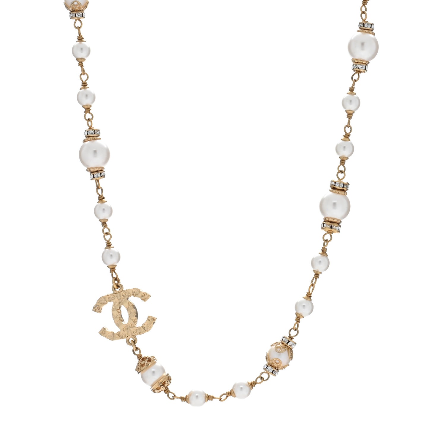 Pearl Crystal CC Necklace Gold